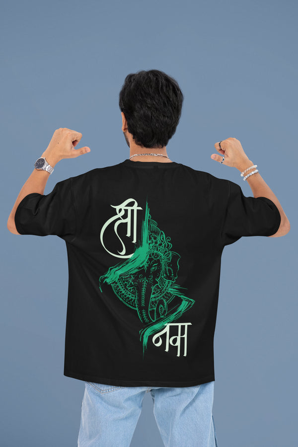 श्री गणेशाय नमः" Soft Cotton Spiritual Wear Oversized T-Shirt – White Edition